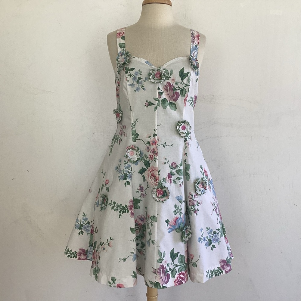 Upcycle Annie Fit/Flare Sweetheart Neckupcycled Floral Kentucky Derby  Dress.L